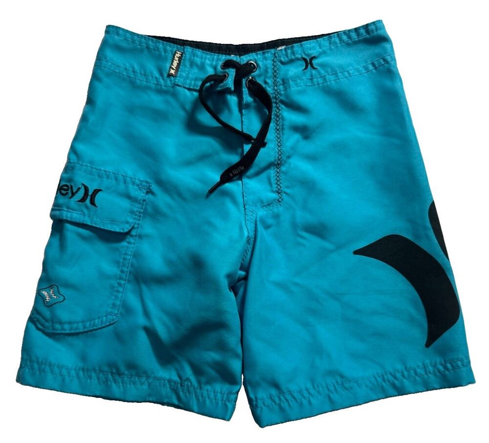 Hurley Boys Board Shorts Turquoise Blue Swim Trunks Size 5 Adjustable Waist